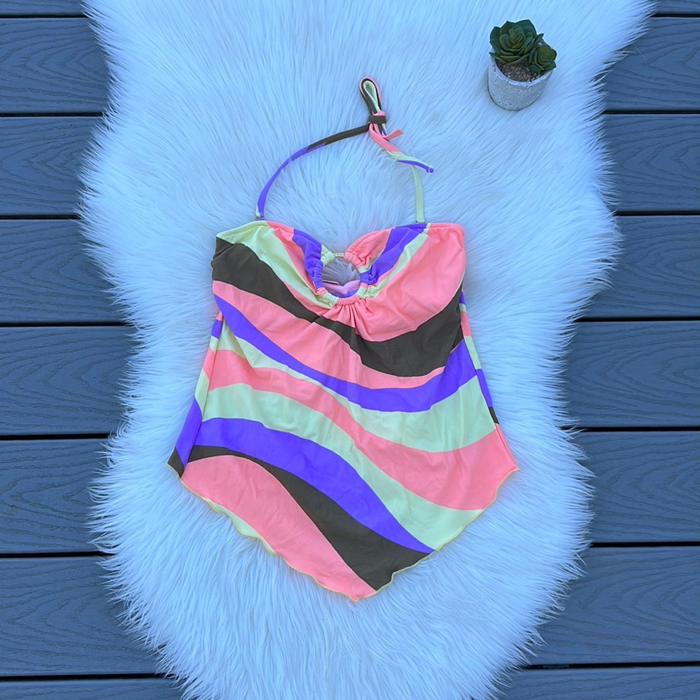Venus striped handkerchief style bathing suit top with o ring design